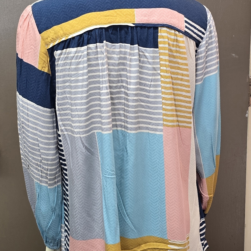 Anthropologie Boxy Blue and Pink Long Sleeve Blouse